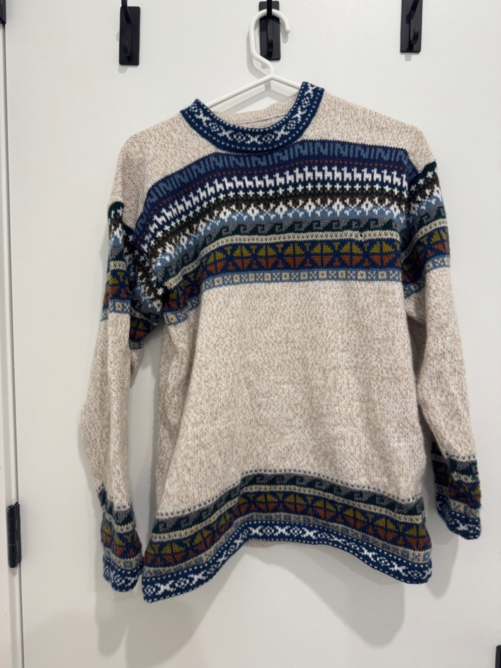 Beige Fair Isle Crewneck Sweater from Peru